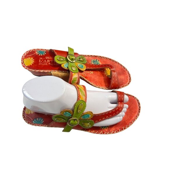 L'Artiste Spring Step Santorini Hand Painted Leather Thong Sandals 39 US 8.5 - Picture 2 of 7